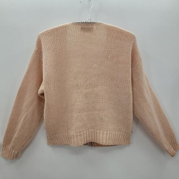 Licorice Vintage Peach Cream Striped Cable Knit V neck Cardigan Sweater Jacket - Picture 3 of 13